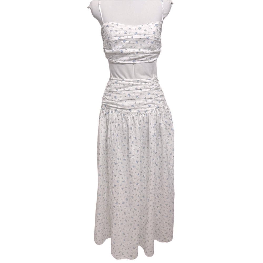 Olivaceous Floral Two-Piece Set | Cream & Blue | Crop Top + Maxi Skirt‎ | Sz S